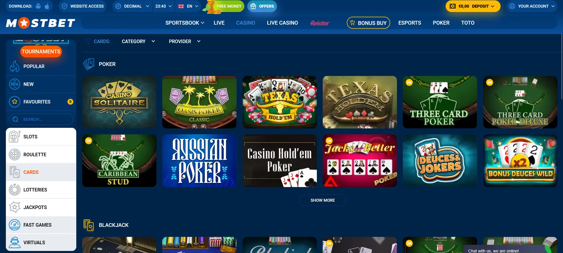 Card Games - Mostbet