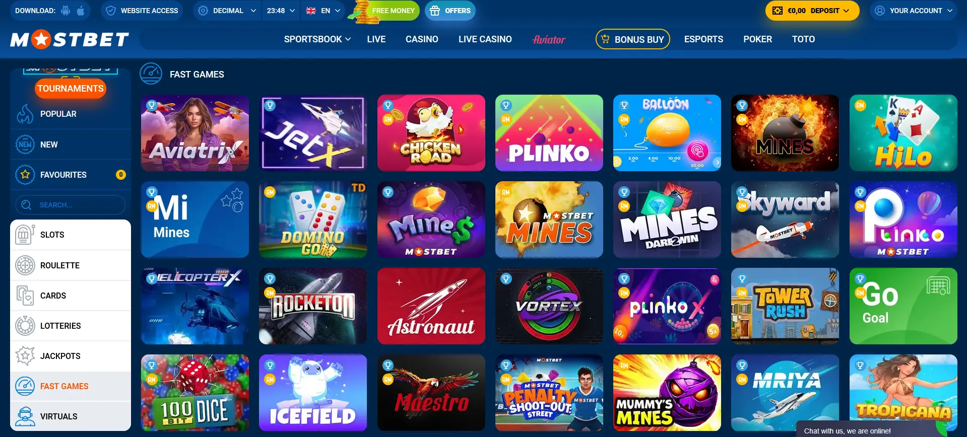 Fast Games - Mostbet