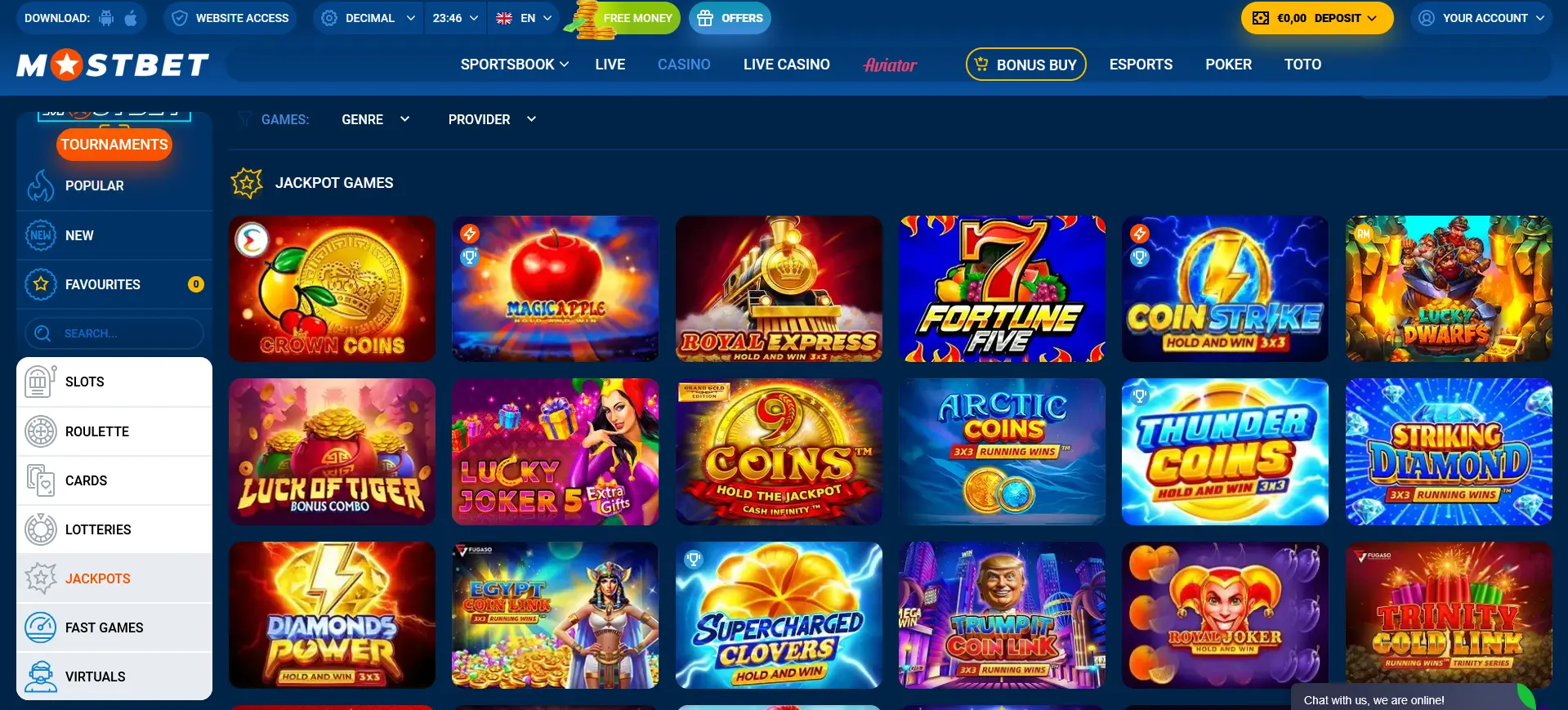 Jackpots - Mostbet