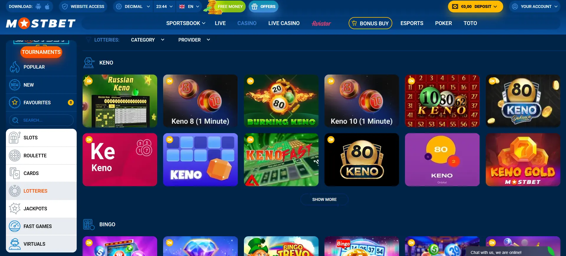 Lotteries - Mostbet