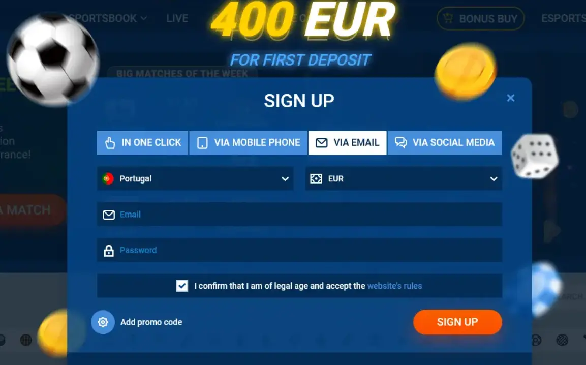 Registration via Email - Mostbet