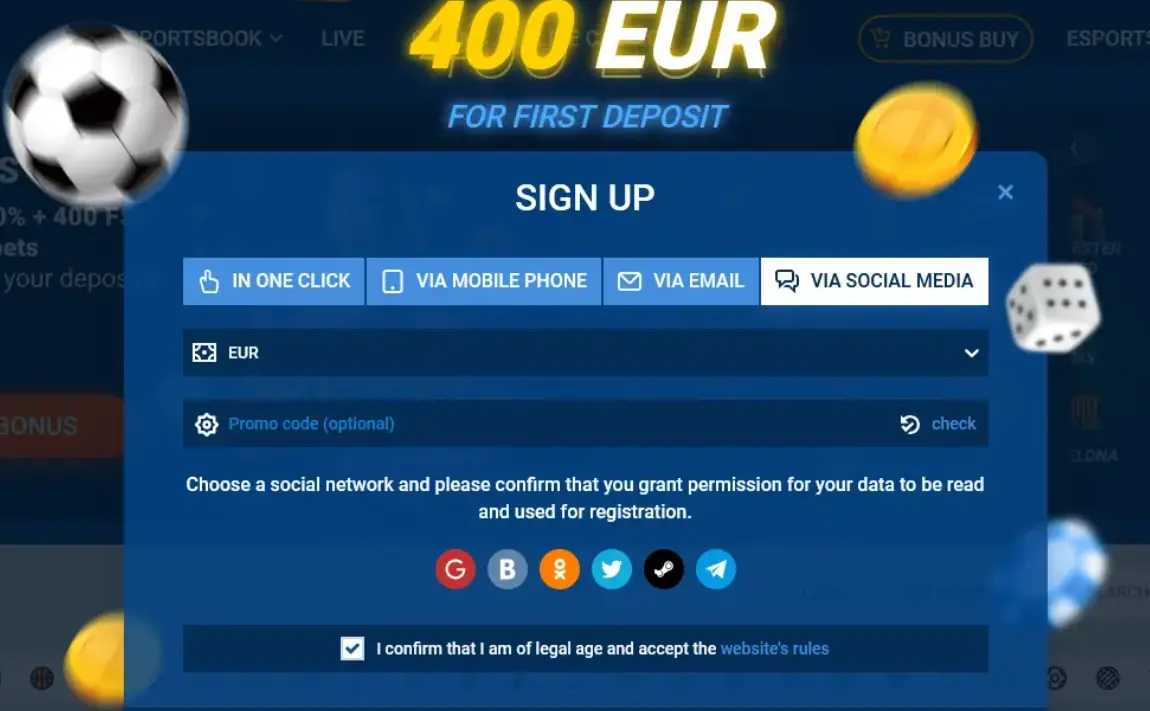 Registration via Social Media - Mostbet