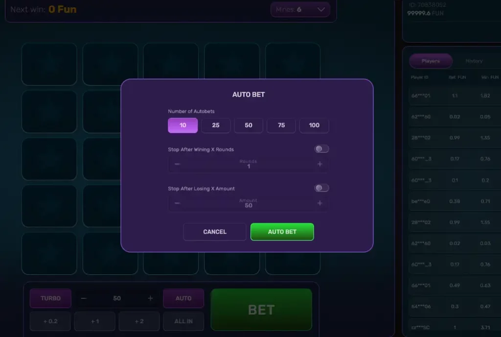 Autobet in Turbo Mines Autobet in Turbo Mines