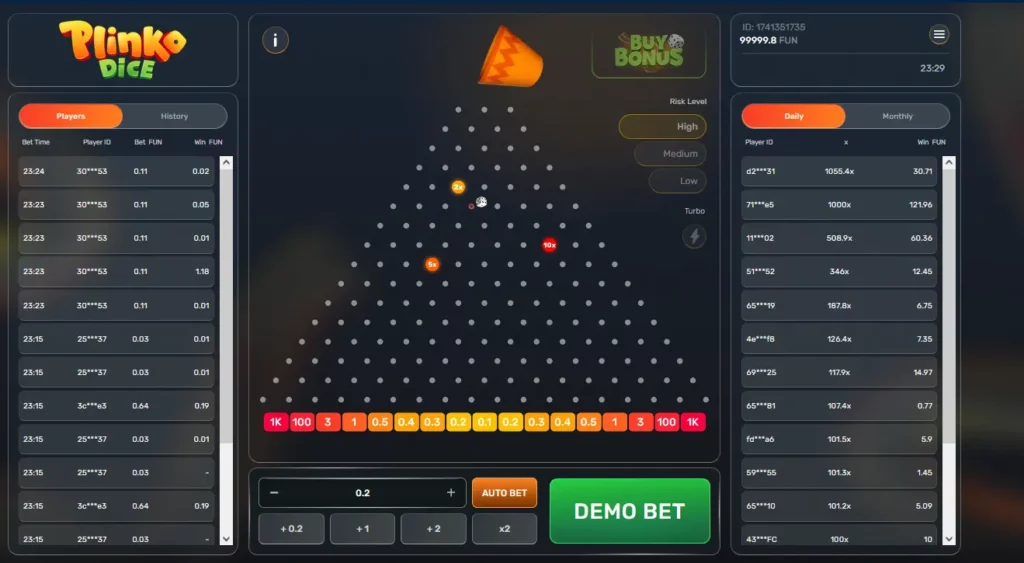 Gameplay in Plinko Dice