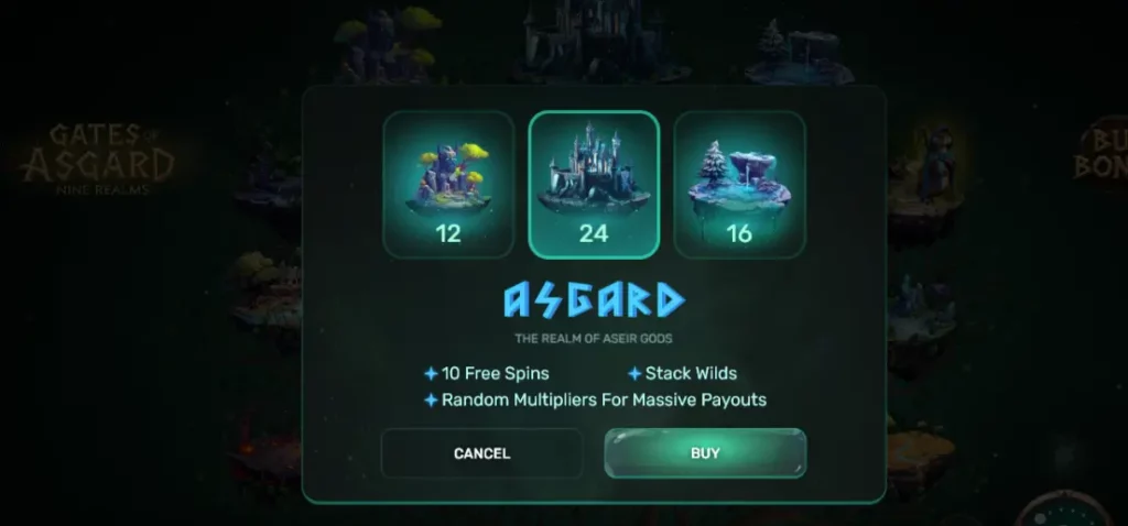 Purchasing a bonus in Gates of Asgard Nine Realms Purchasing a bonus in Gates of Asgard Nine Realms