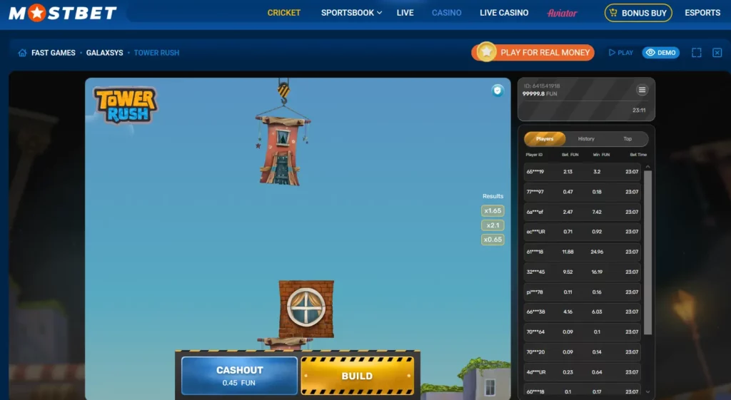 Tower Rush at Mostbet Casino